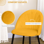 Set of 2 Nordic Design Dining Chairs in Metal and Velvet Effect Fabric Yellow and Black, 52x54x79 cm
