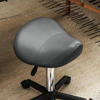 Swivel Saddle Stool with Wheels and Adjustable Height, Padded and Upholstered in Faux Leather, Grey