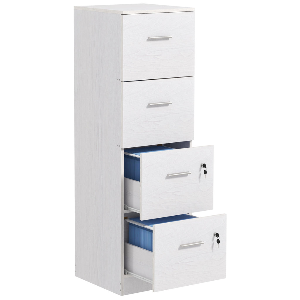 4 Drawer Office Cabinet with 2 Locks and Document Holder Bar, Wooden, 40x42x130.8 cm, White
