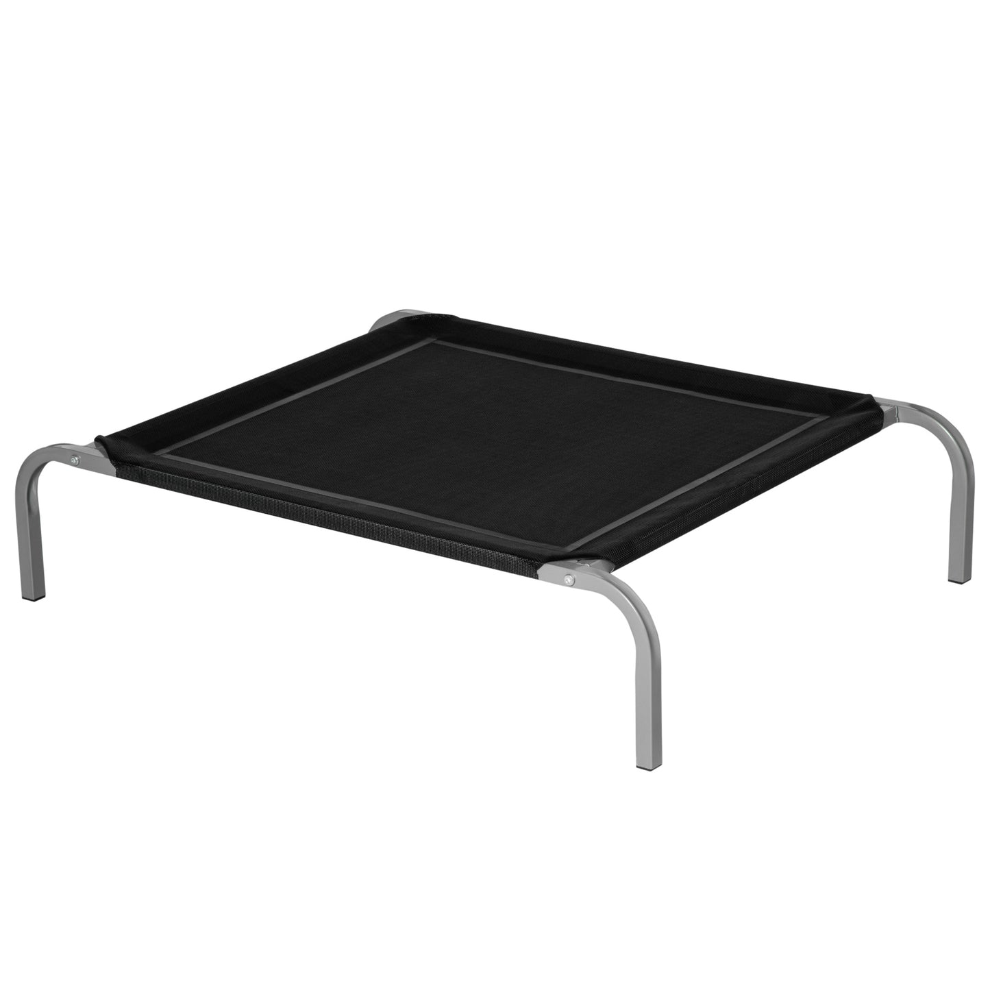 PawHut Raised Dog Bed with Breathable Seat, in Metal and Fabric, 90x65x20 cm, Black and Silver - Borgè