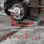 Motorcycle Stand with 544kg Capacity, Adjustable U- and L-Forks, Non-Slip Wheels and Pads, Red