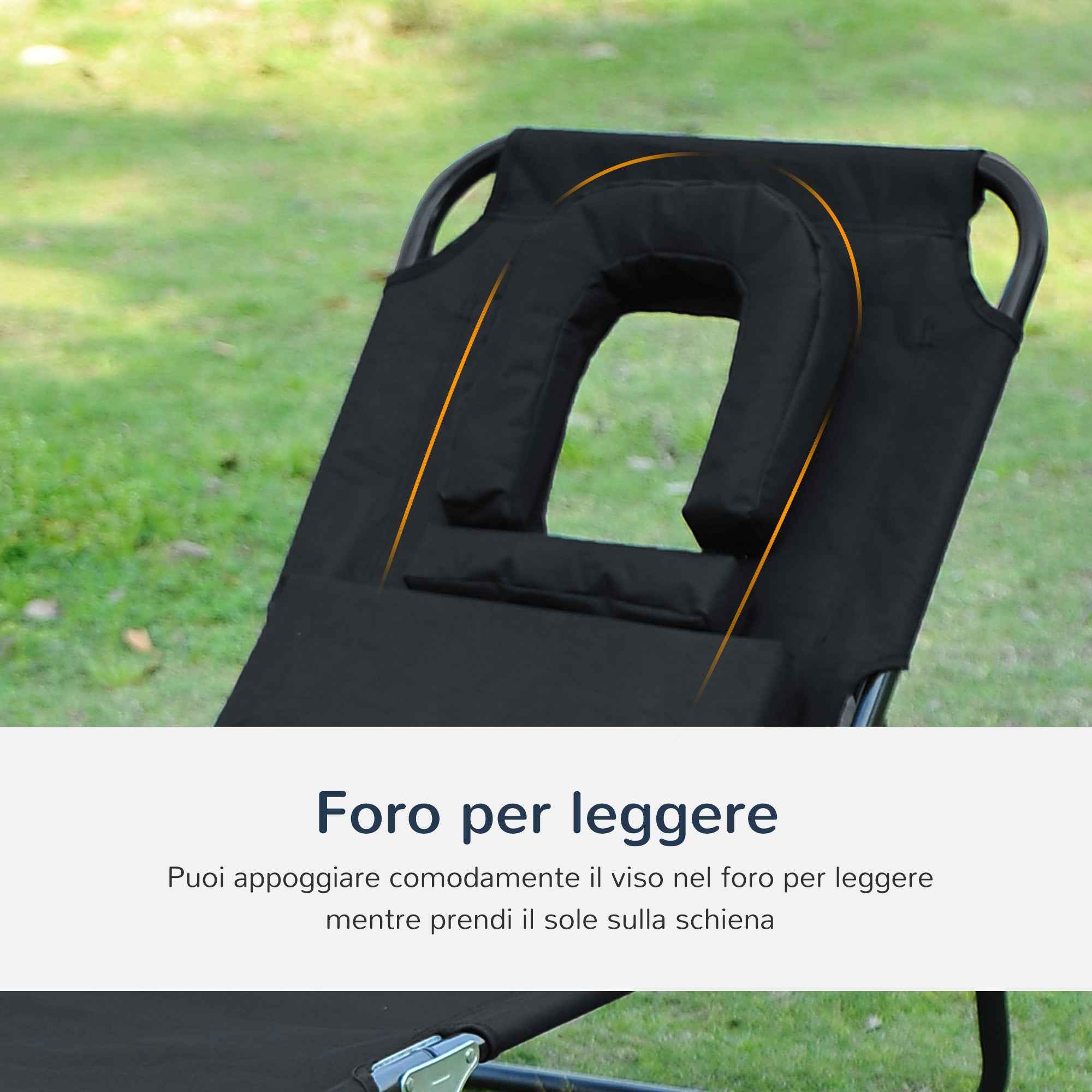 Outsunny Folding Outdoor Lounge Chair with Face Hole and Cushions, Garden Sun Lounger, Beach and Camping, Black