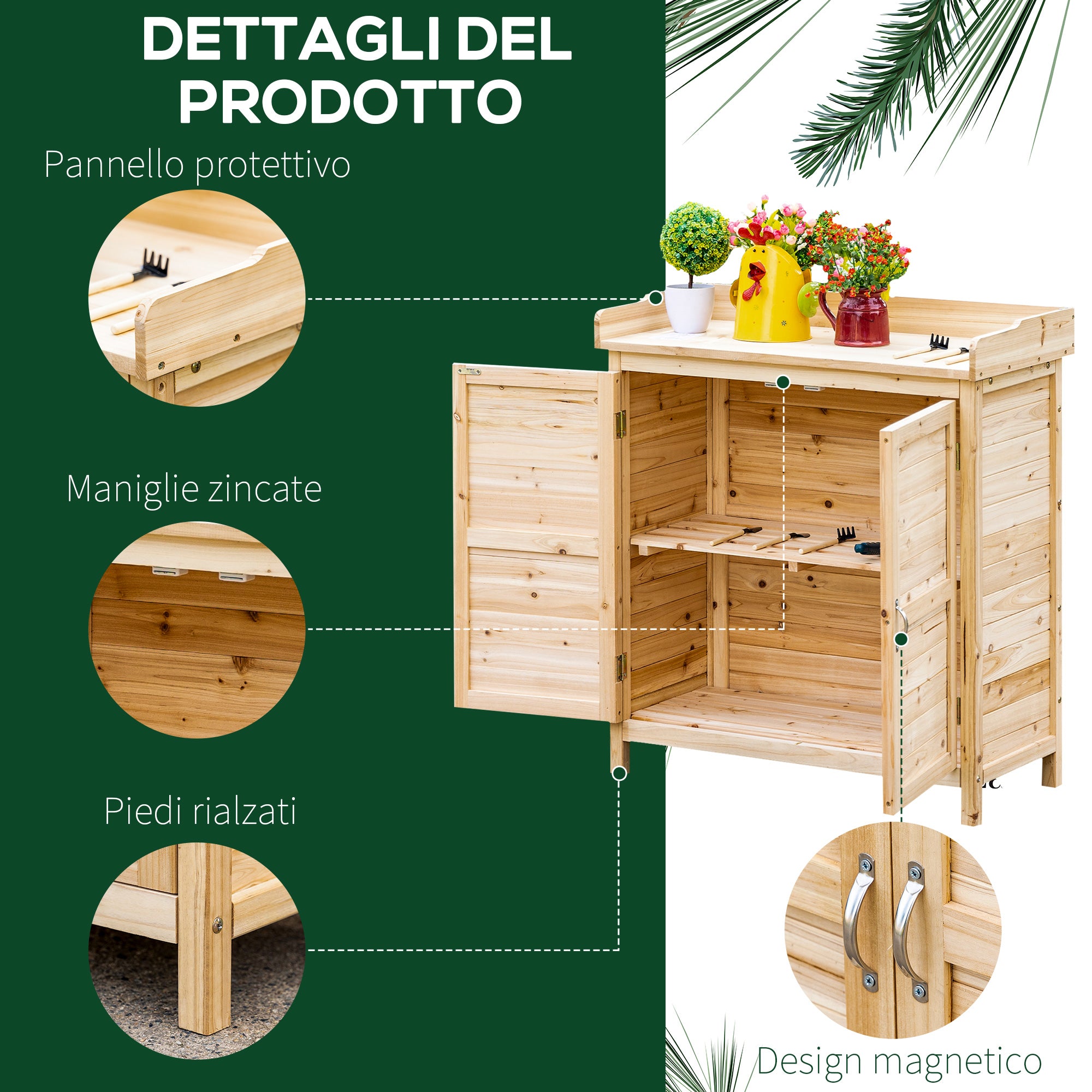 Outsunny outdoor cabinet with 2 fir wood shelves with raised design and 2 doors, 83x40x92 cm - Borgè