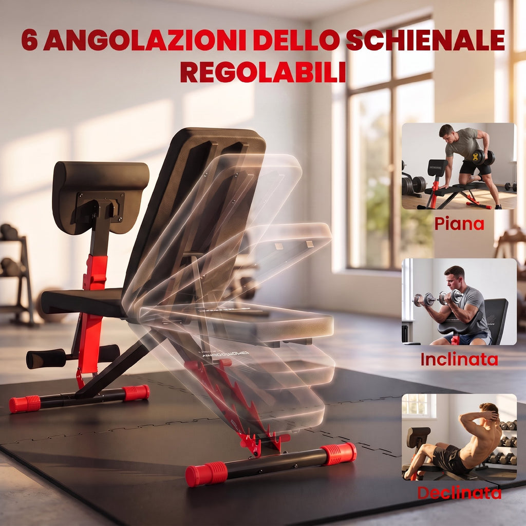 SPORTNOW Adjustable and Foldable Weight Bench with 6-Level Adjustable Backrest, Red