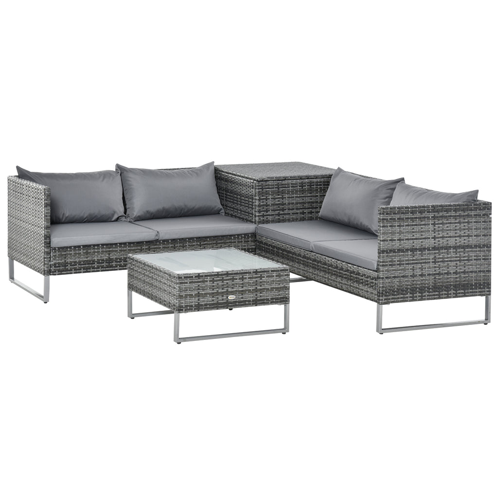 4 -piece garden outsunny set with 2 2 seater sofas, coffee table and high table, in steel and rattan - Borgè