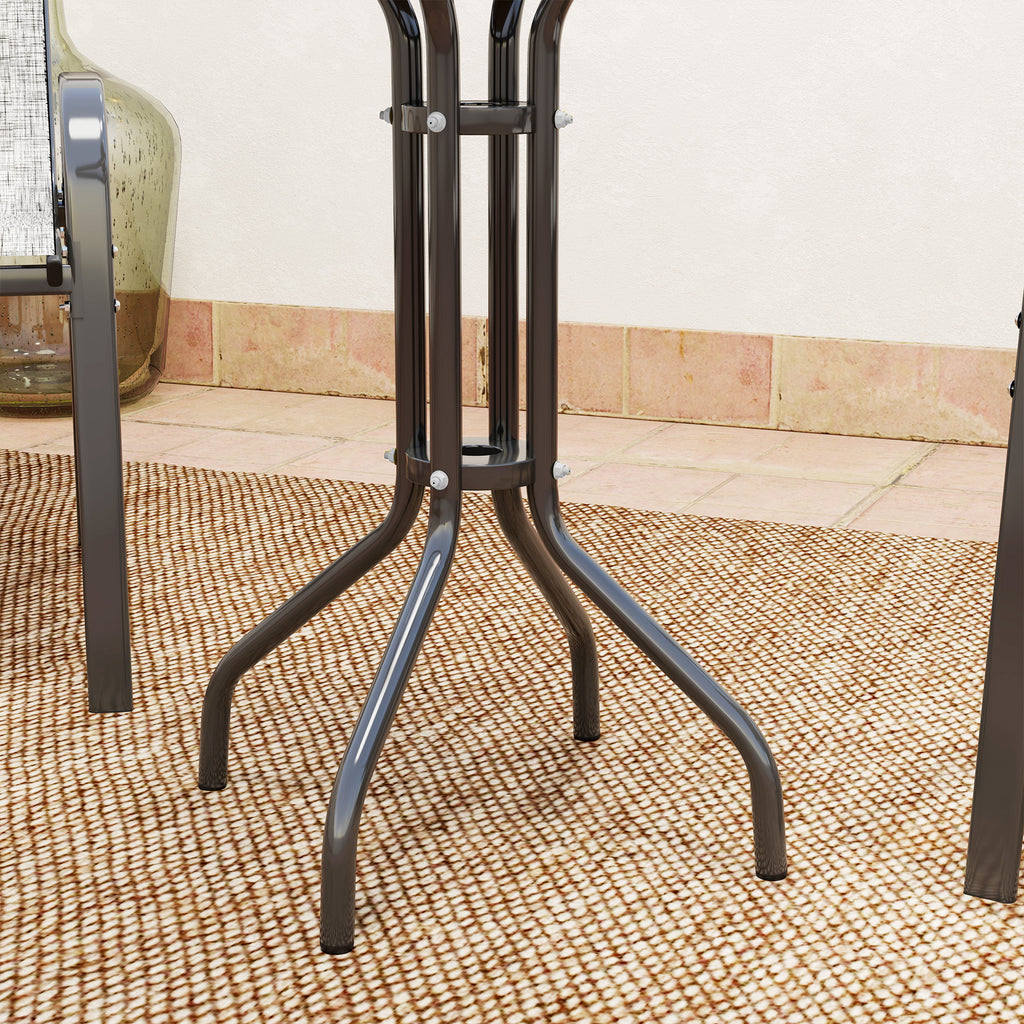 Outsunny 3-Piece Garden Set with 2 Garden Chairs 54x71x93 cm and Round Table Ø60x71 cm in Dark Grey Steel