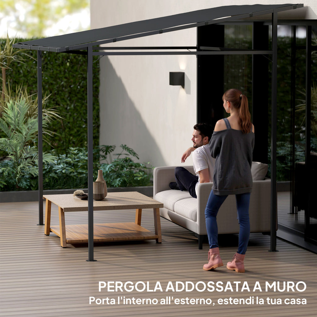 Pergola with Velcro Fasteners, in Metal and Polyester, 238x238x235/194 cm, Dark Grey
