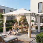 Outsunny Gazebo 3 x 3.6 m, Double Roof UPF50+ with Net, Cream