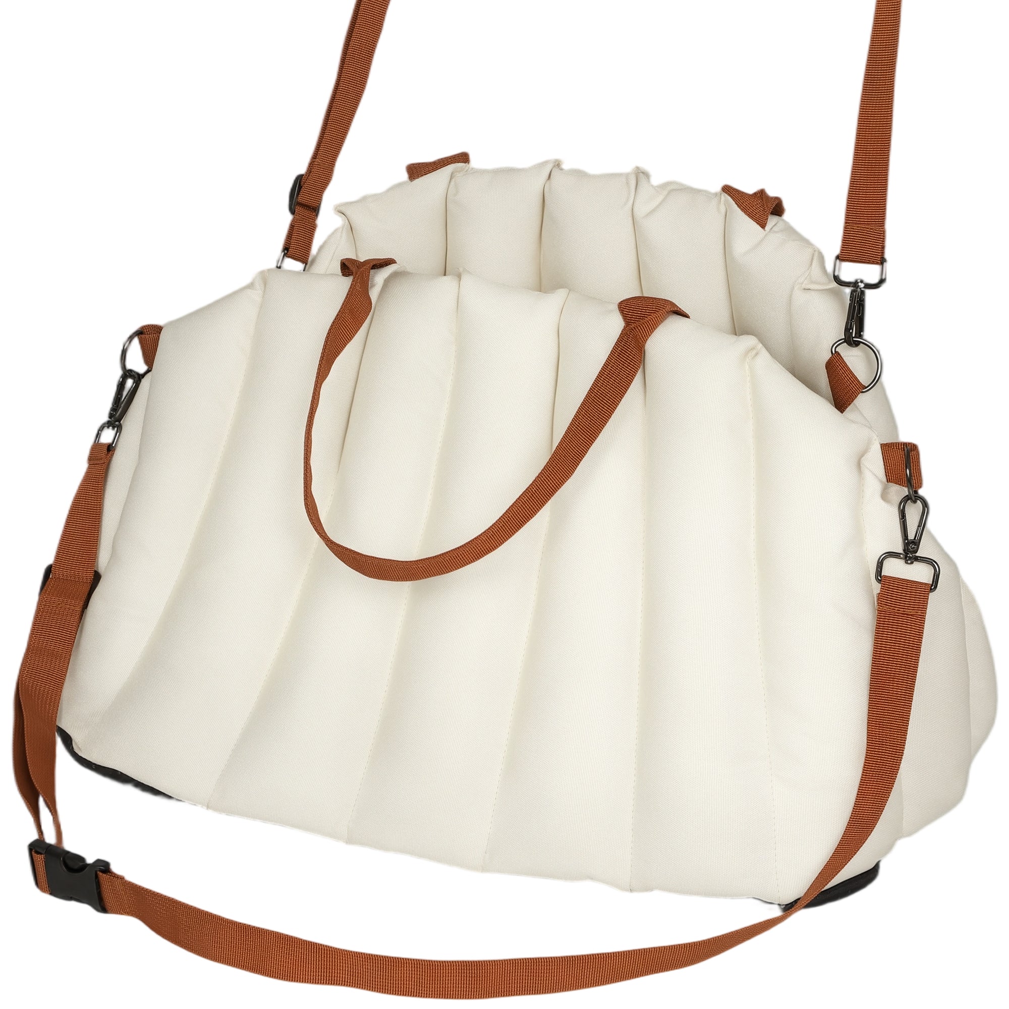 Small Dog Car Seat with Leash and Non-Slip Base, Convertible to Pet Carrier, Cream