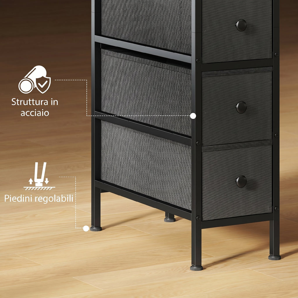 HOMCOM Space-Saving Slim Fabric Chest of Drawers with 4 Drawers, Steel Frame for Bedroom, Living Room, Black