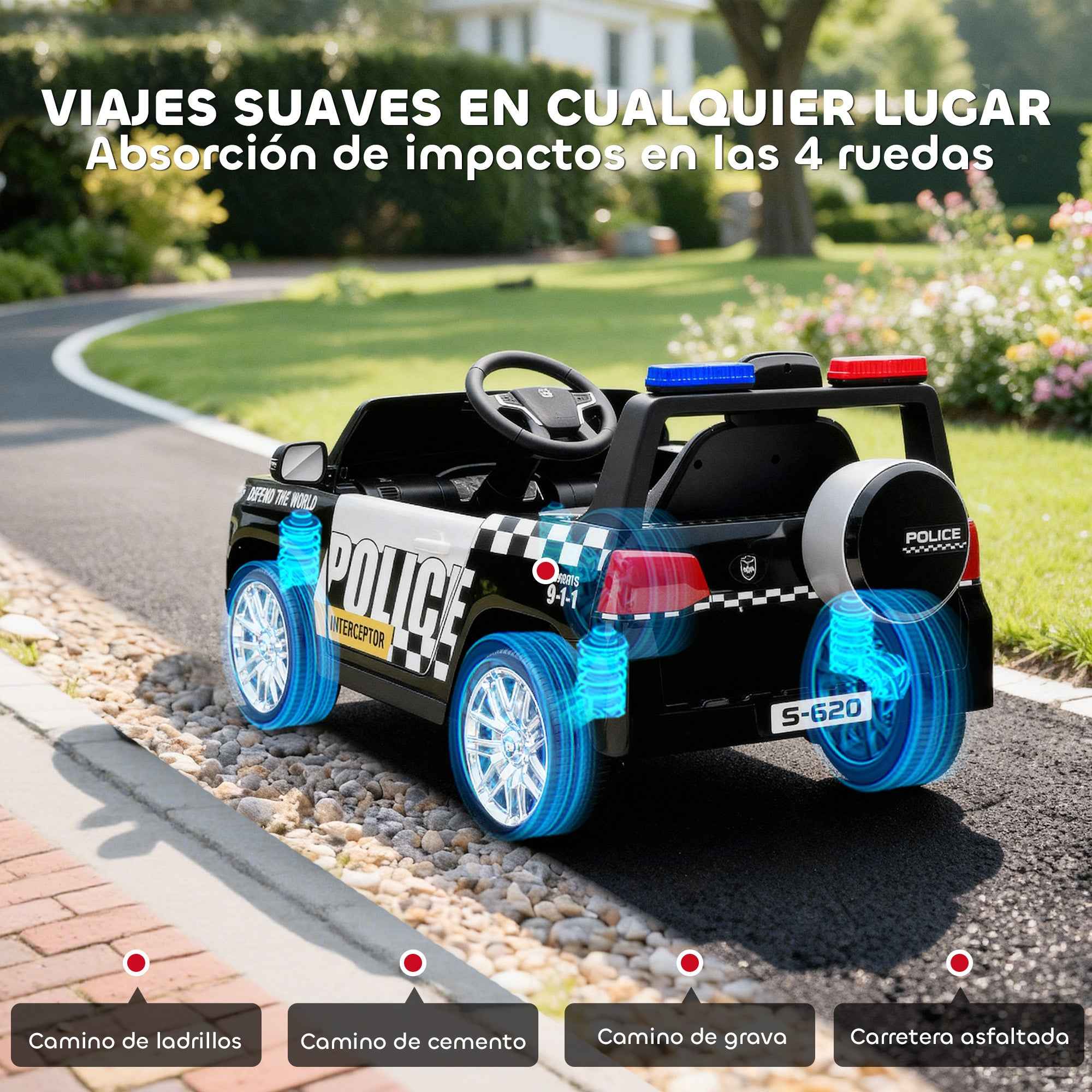 Kids Electric Police Car with Remote Control Dual Motors Siren 4-Wheel Suspension and Headlights Black