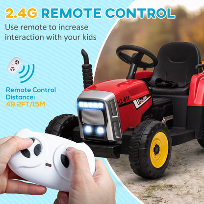 HOMCOM Electric Tractor for Children 3-6 Years with Removable Trailer, 12V Battery and Remote Control, Red - Borgè