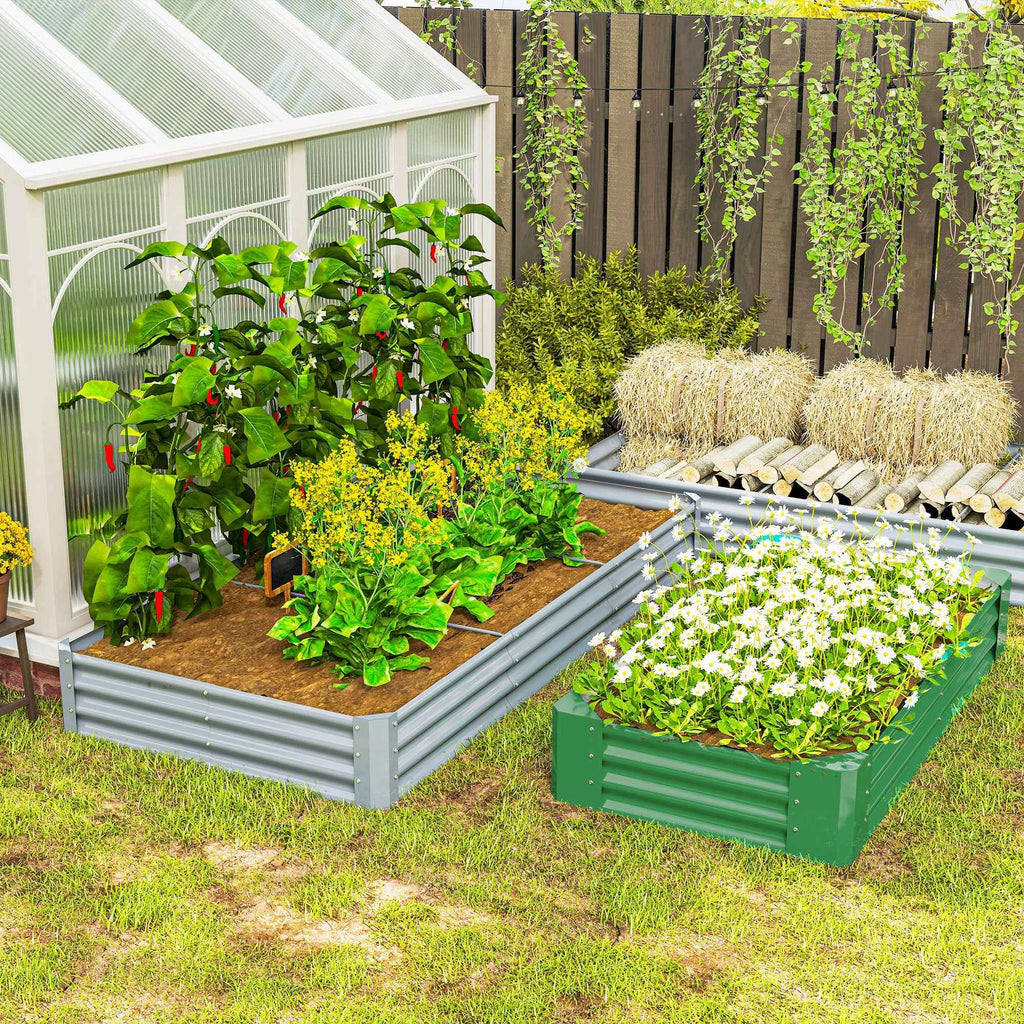 Outsunny Outdoor Steel Planter with Open Bottom and Reinforced Edges, 240x120x30 cm, Silver