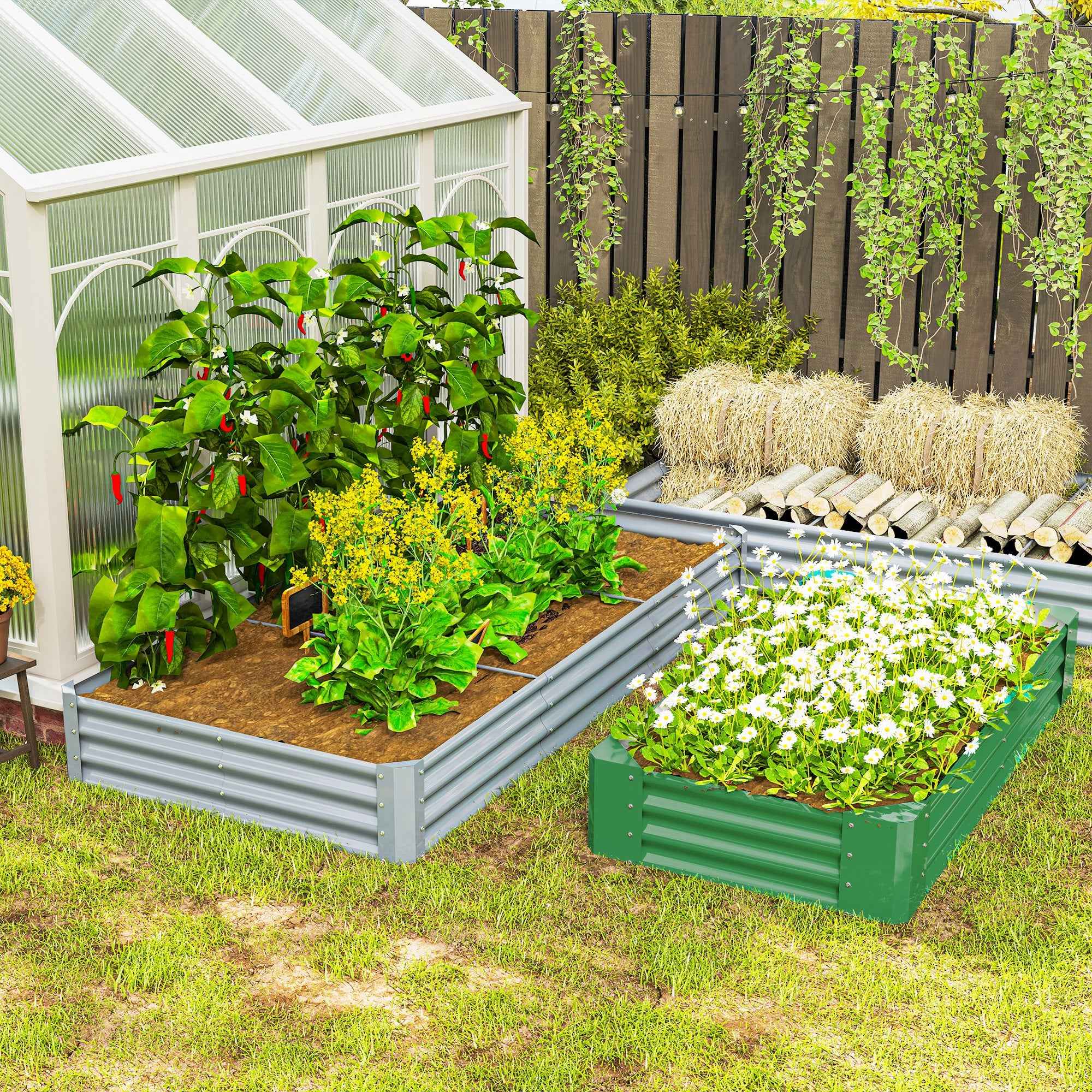 Outsunny Outdoor Steel Planter with Open Bottom and Reinforced Edges, 240x120x30 cm, Silver