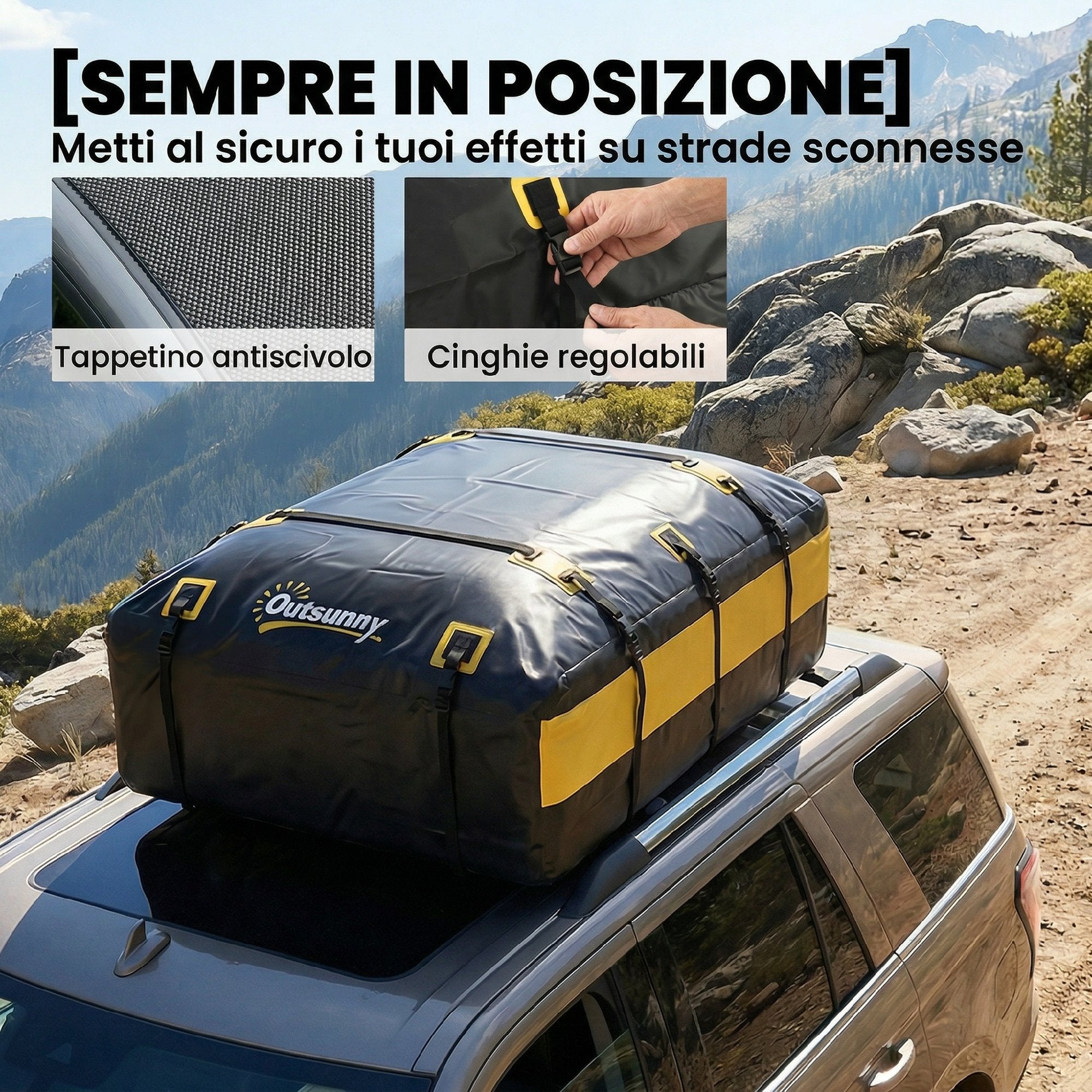 Outsunny 595L Waterproof Roof Rack Cargo Bag, Yellow