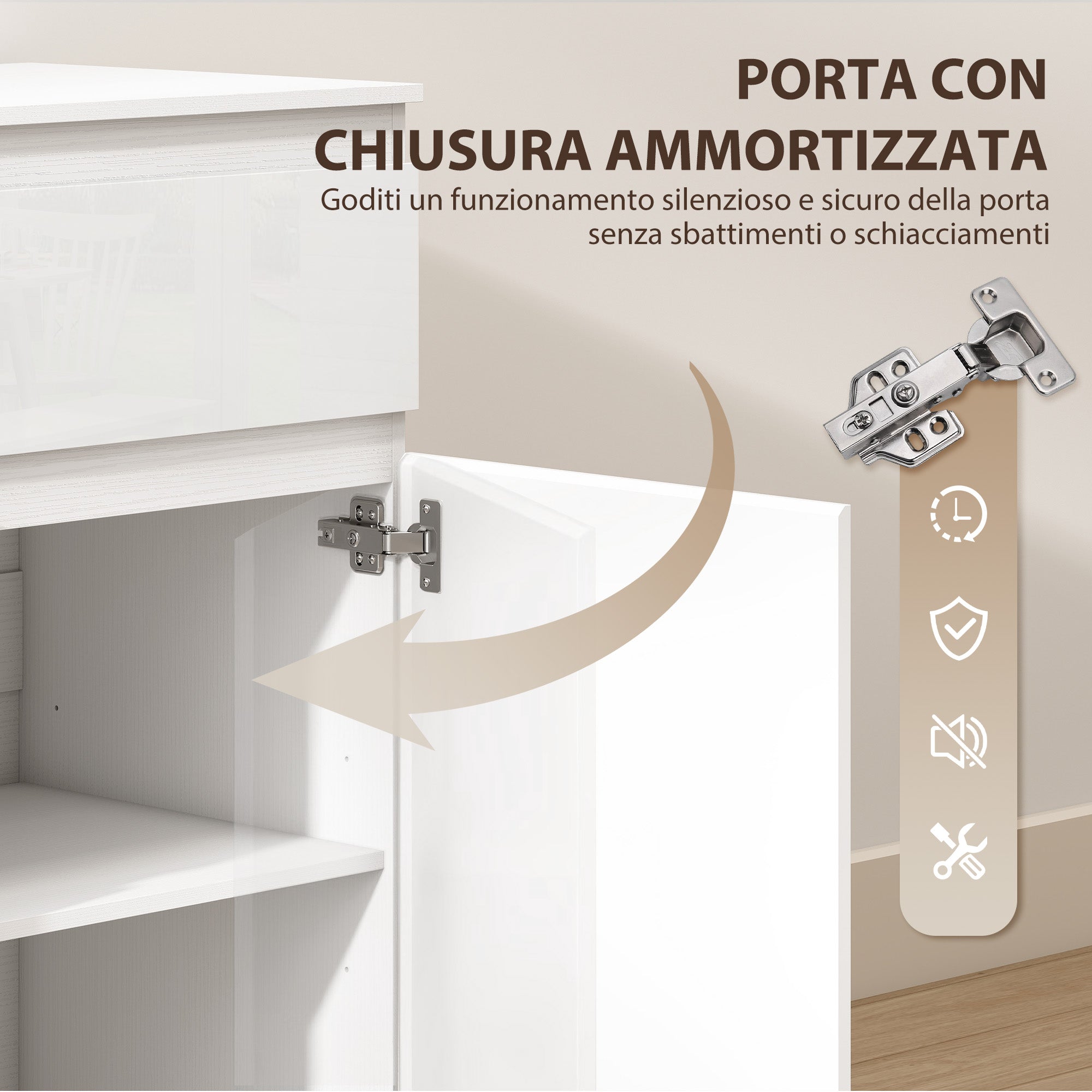 Sideboard, Cabinet with 5 Drawers, Adjustable Shelf, Gloss White.