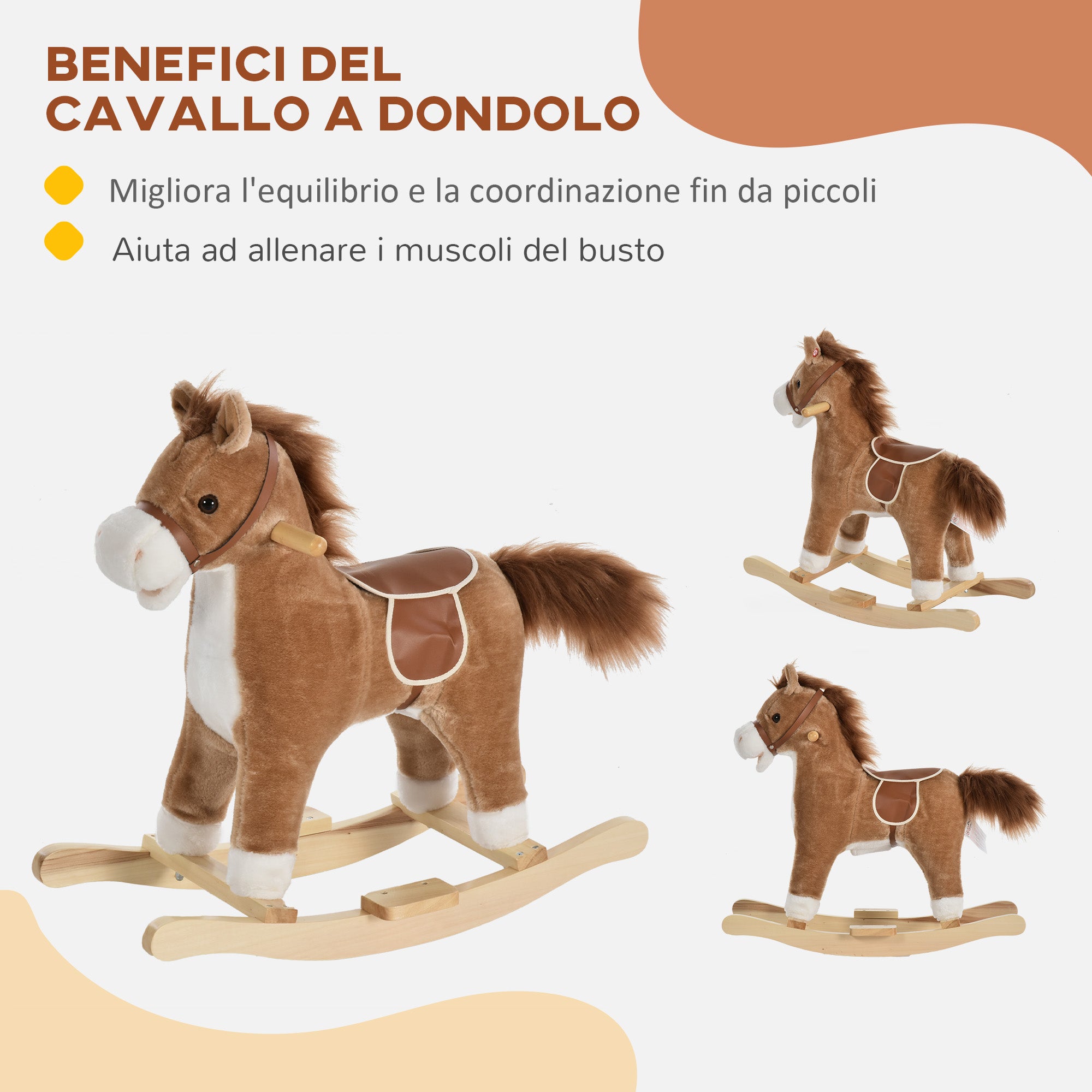 Rocking Horse Toy with Realistic Sounds for Babies 36-72 Months, Includes 2 AA Batteries, Brown