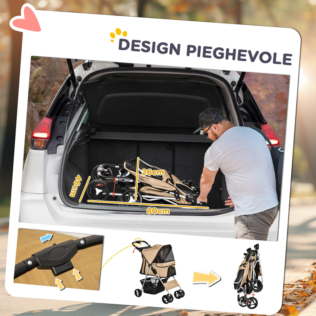 Foldable Dog Stroller for Small and Mini Dogs with Basket and Cup Holder, 75x46x94 cm, Coffee