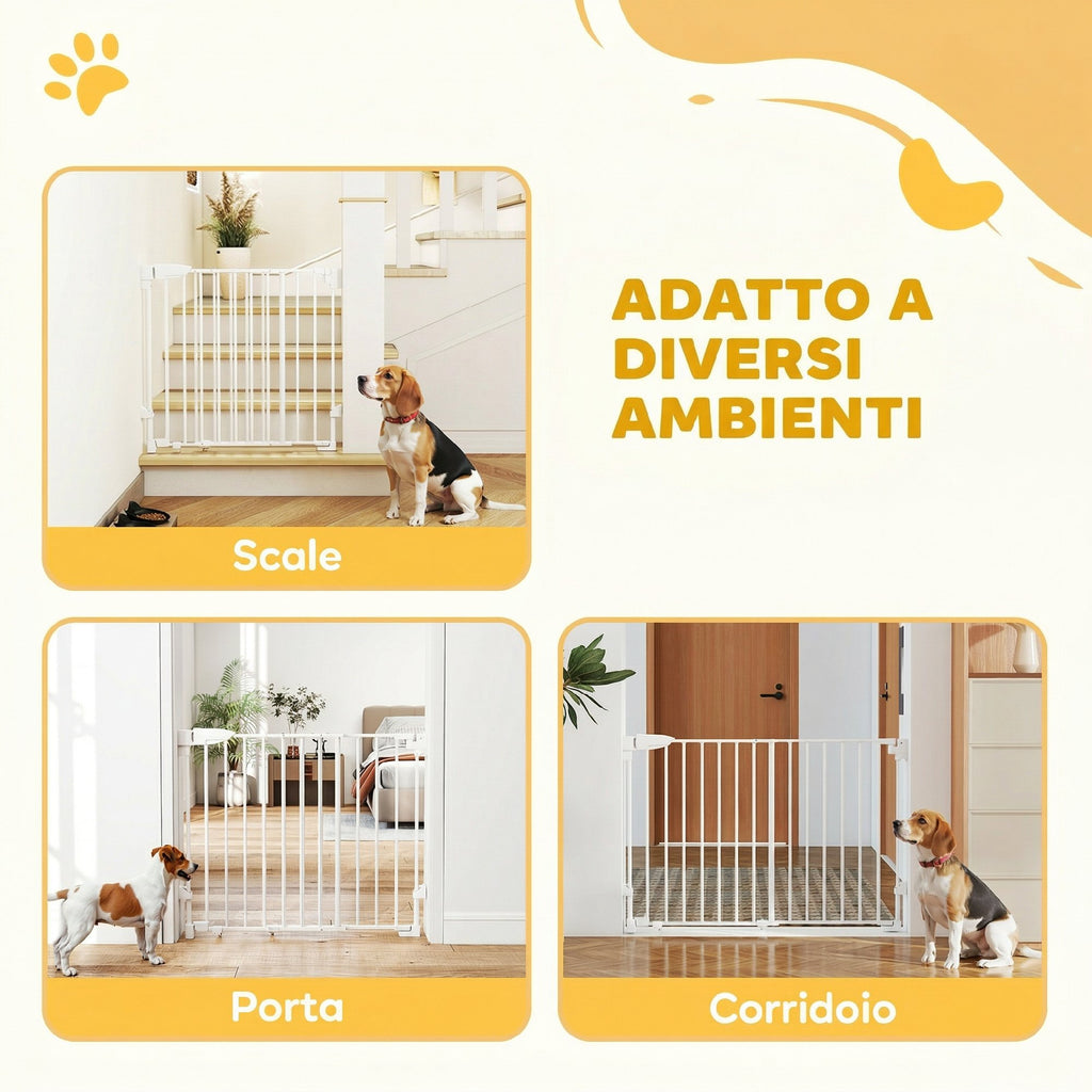 PawHut Dog Safety Gate, 74.5-111.5x74.5 cm, Stairs, Self-Closing, One-Handed Opening, White