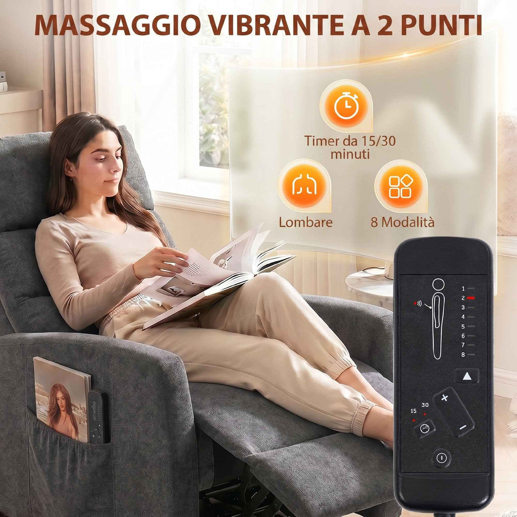 HOMCOM 160° Reclining Massage Chair with Footrest and Remote Control, 66x91x108 cm, Dark Grey Chenille