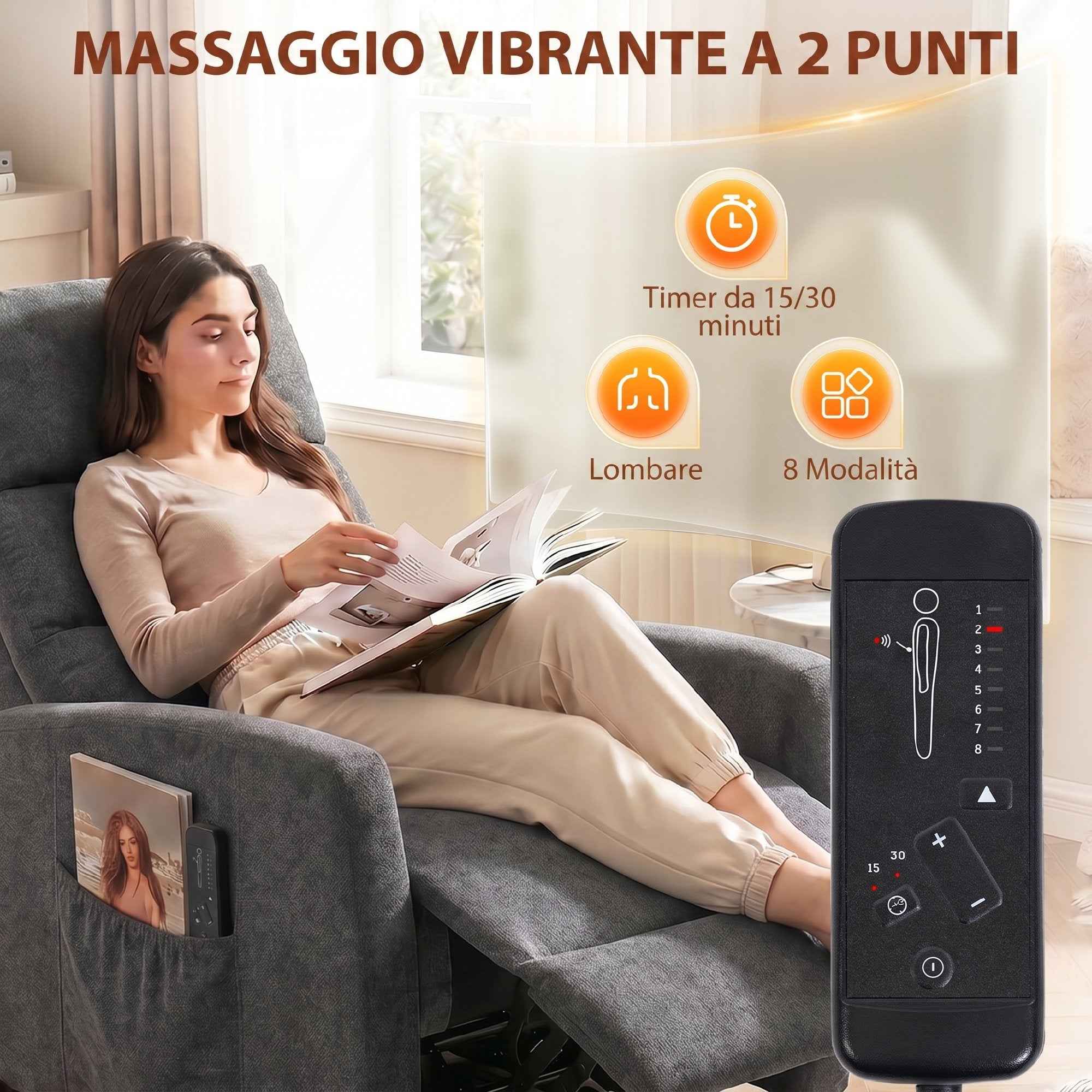 HOMCOM 160° Reclining Massage Chair with Footrest and Remote Control, 66x91x108 cm, Dark Grey Chenille