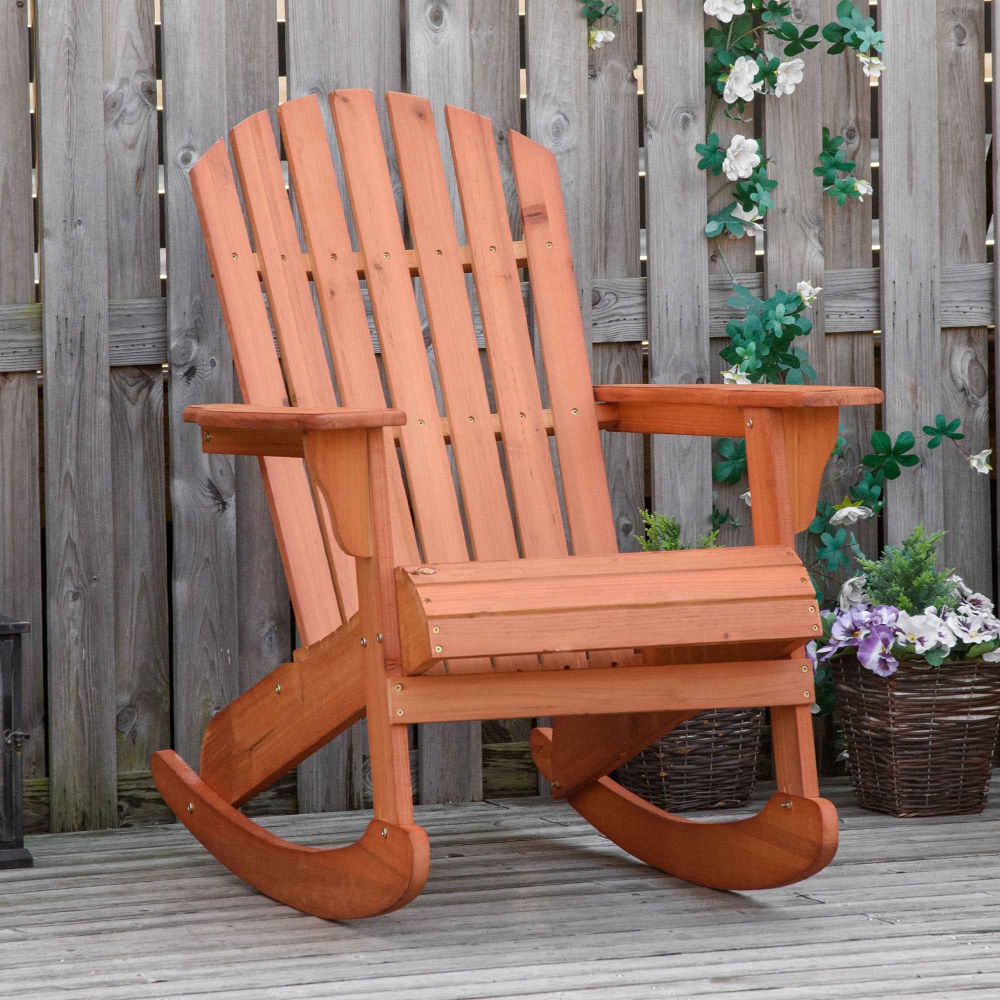 Outsunny Wooden Adirondack Chair, Waterproof Garden and Outdoor Rocking Chair, 77x94x97cm Teak