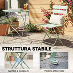 Outsunny Bistro Garden Set: Round Table and Folding Chairs for 2, Light Green.