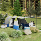 Waterproof Camping Tent with 2 Areas and 3 Entrances, Polyester and Fiberglass, 420x200x150 cm, Green