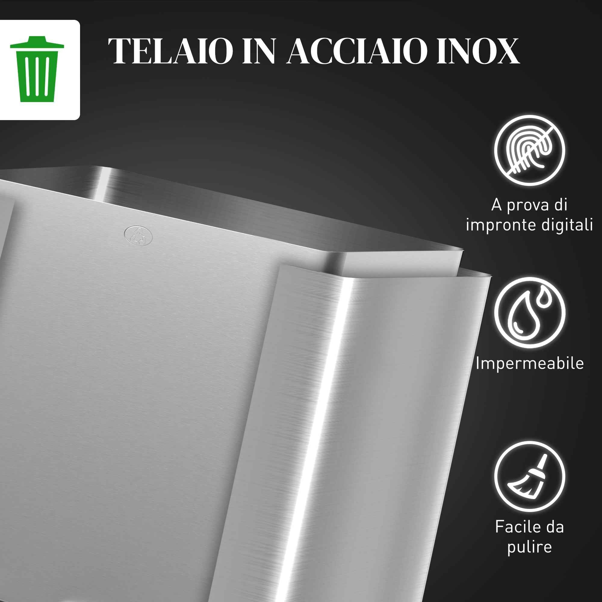 HOMCOM 3-Compartment Waste Bin, Silver