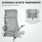 Ergonomic Office Chair with Adjustable Armrests, Mesh Backrest and Headrest, Grey