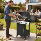 Outsunny Gas Barbecue with 3 Burners and Side Burner, 109x50x109 cm, Black