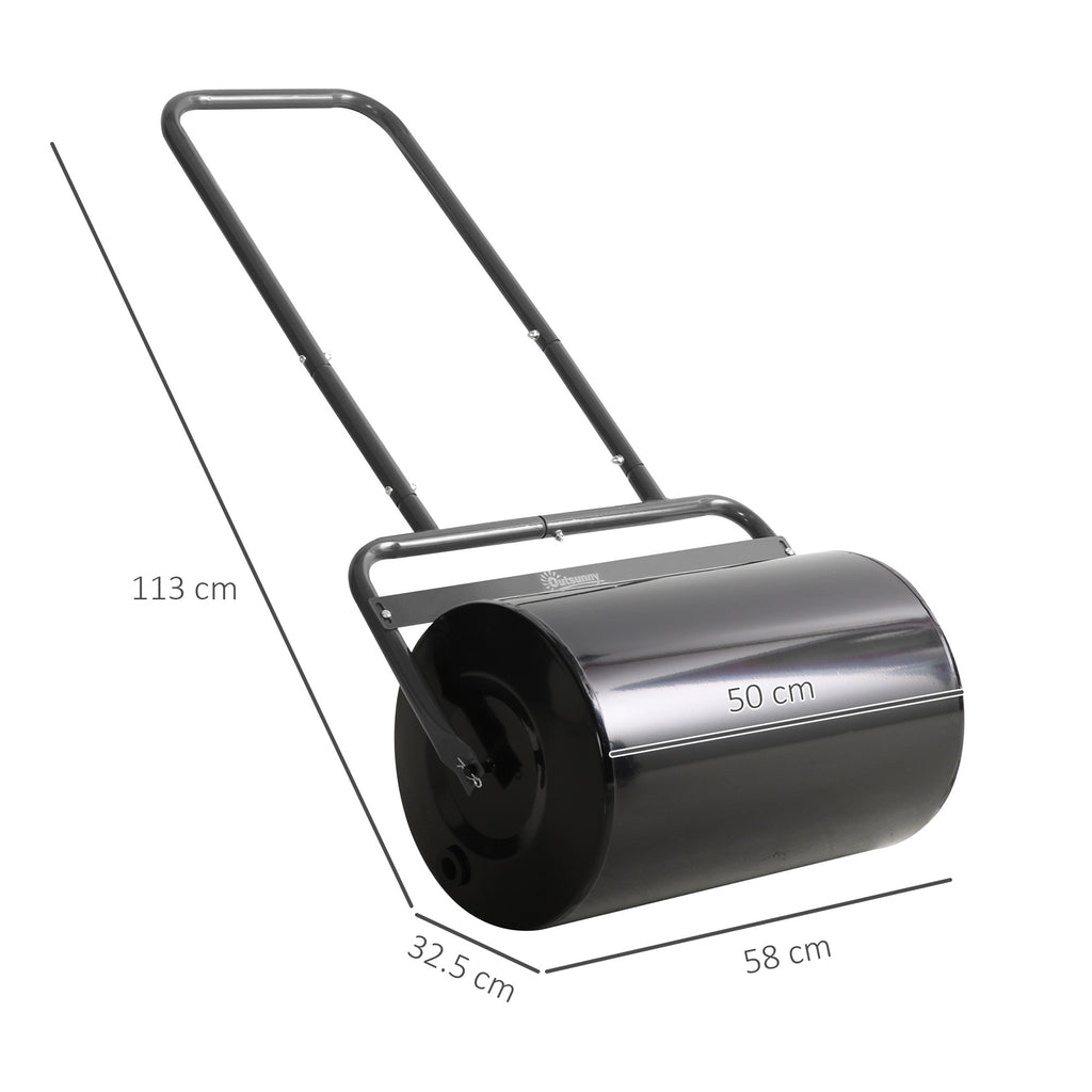 Outsunny 32x50cm Waterproof Black Metal Garden Roller with a 38 Litre Reservoir (Water or Sand)