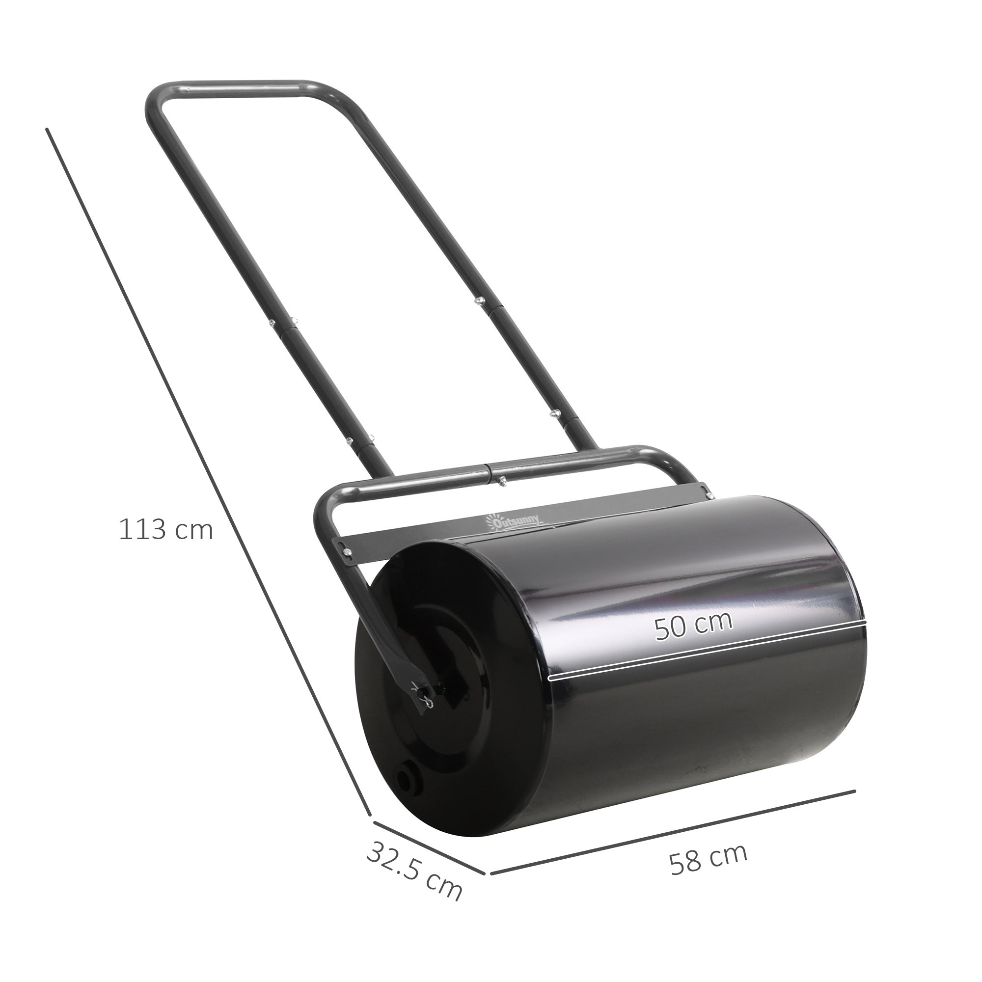 Outsunny 32x50cm Waterproof Black Metal Garden Roller with a 38 Litre Reservoir (Water or Sand)