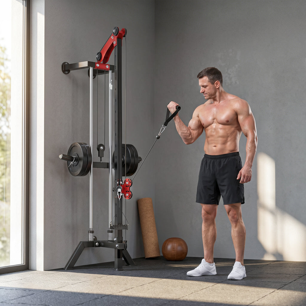 SPORTNOW Cable Station, Wall-Mounted, Adjustable 16-Position Pulleys Machine, Black.