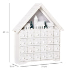 Wooden Advent Calendar to Fill with 24 Drawers and Christmas Village with Trees and Lights, 39x9x42cm