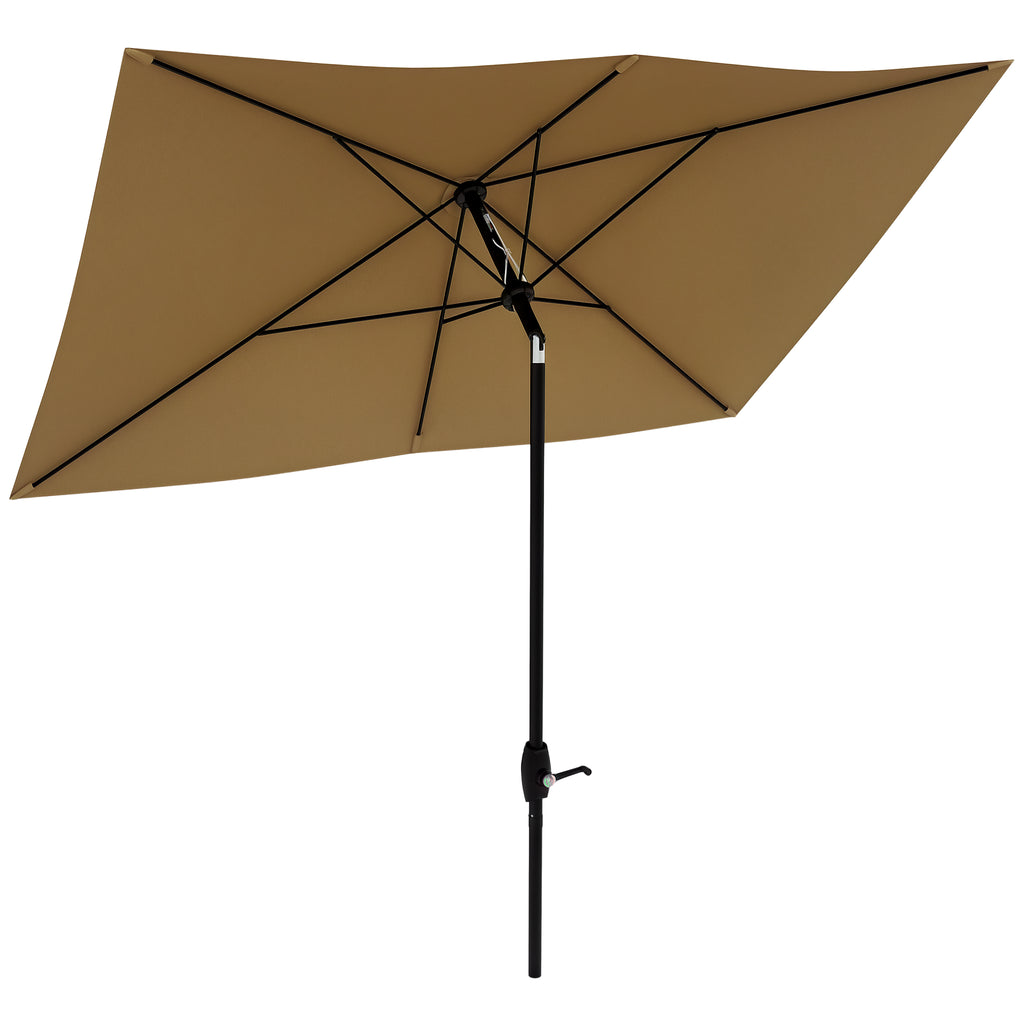 Outsunny 3x2m Rectangular Garden Umbrella with Crank Opening and Tilting, Coffee