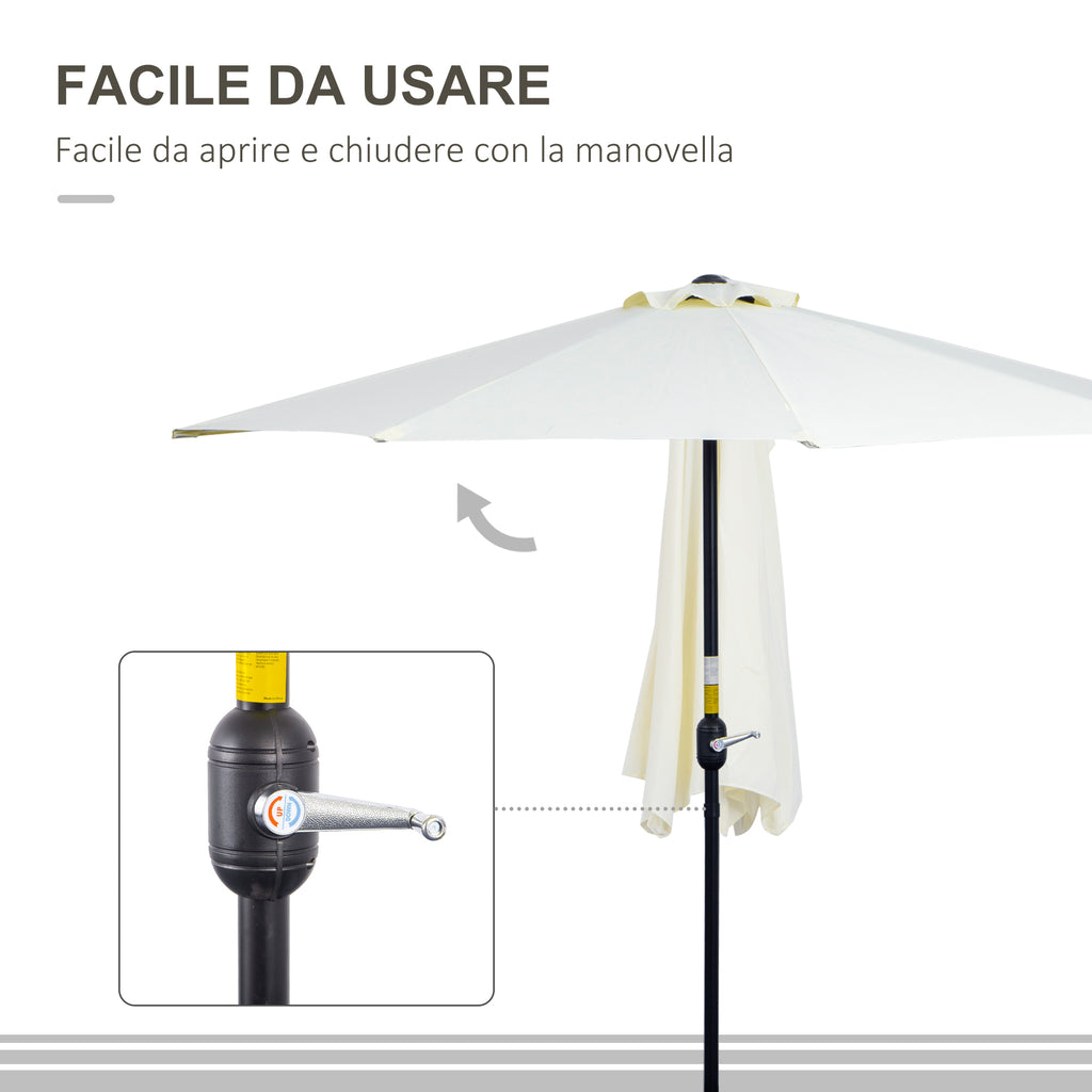 Crescent Terrace Umbrella with Crank Opening and 2 Section Pole, 2.6x1.35 m, Beige