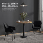 Set of 2 Modern Dining Chairs with Armrests, Padded Seat and Steel Legs, 54x57x80cm, Black