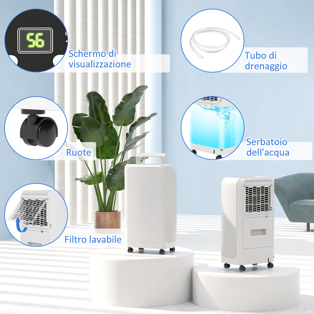 12L Portable Touch Dehumidifier with Drain Hose, Timer and Filter, in ABS, 28x18x50.6 cm, White