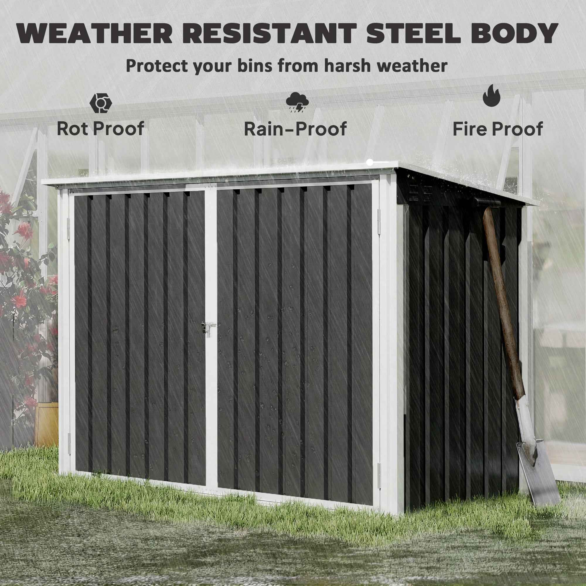 Outsunny Garden Shed, Horizontal Garbage Can Organizer, Dark Gray
