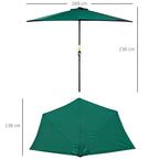 2.7x2.4m Semi-Circular Wall-Mounted Umbrella with Crank Opening in Polyester, Green