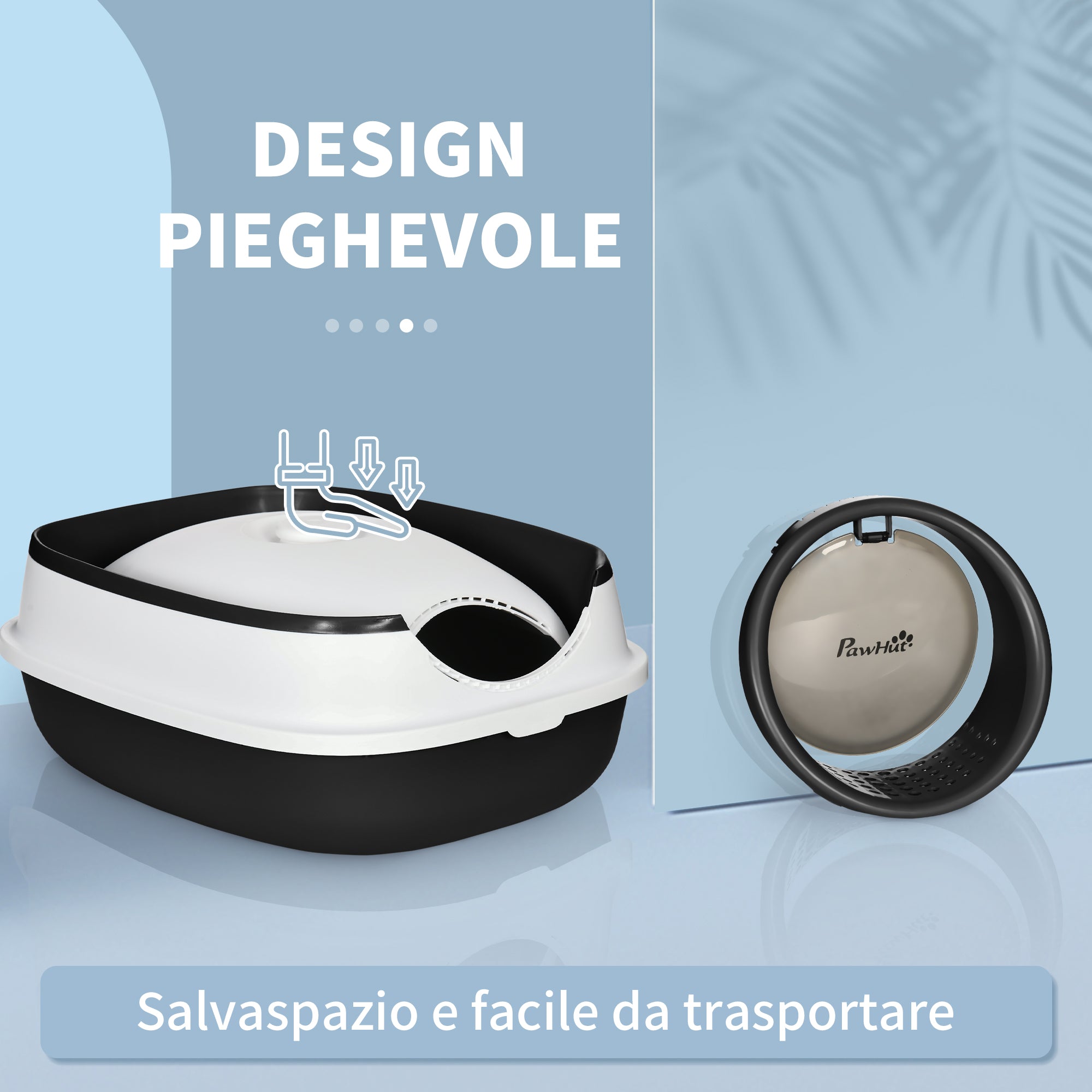 Cat Litter Box with Lid, Scoop and Deodorizer, Foldable Design, 52x41x38 cm, White and Black