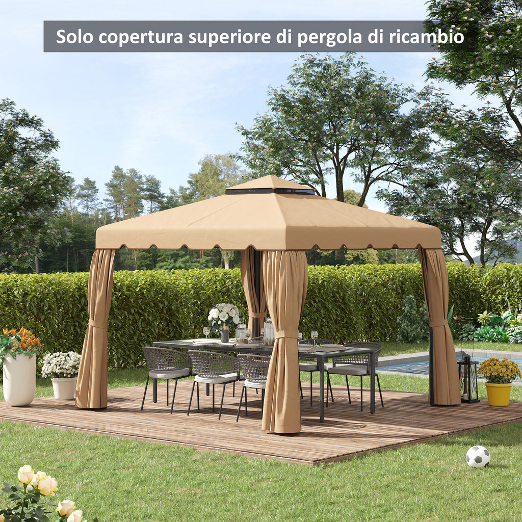 Outsunny 3x3m 2-Tier Gazebo Roof with 8 Drainage Holes in Khaki Polyester