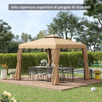 Outsunny 3x3m 2-Tier Gazebo Roof with 8 Drainage Holes in Khaki Polyester
