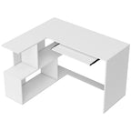 Modern Corner Desk with Sliding Keyboard Tray and 4-Tier Bookshelf, White