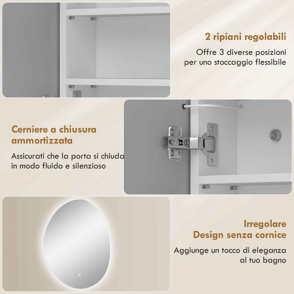 LED Bathroom Cabinet, Anti-Fog, 3-Color Dimmable Lighting, White, Wall Mounted