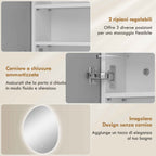 LED Bathroom Cabinet, Anti-Fog, 3-Color Dimmable Lighting, White, Wall Mounted