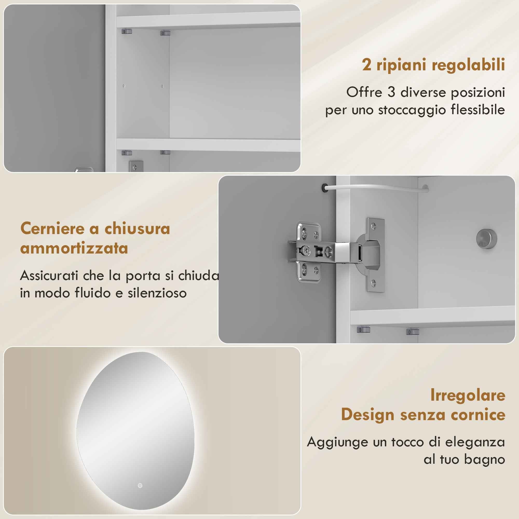 LED Bathroom Cabinet, Anti-Fog, 3-Color Dimmable Lighting, White, Wall Mounted