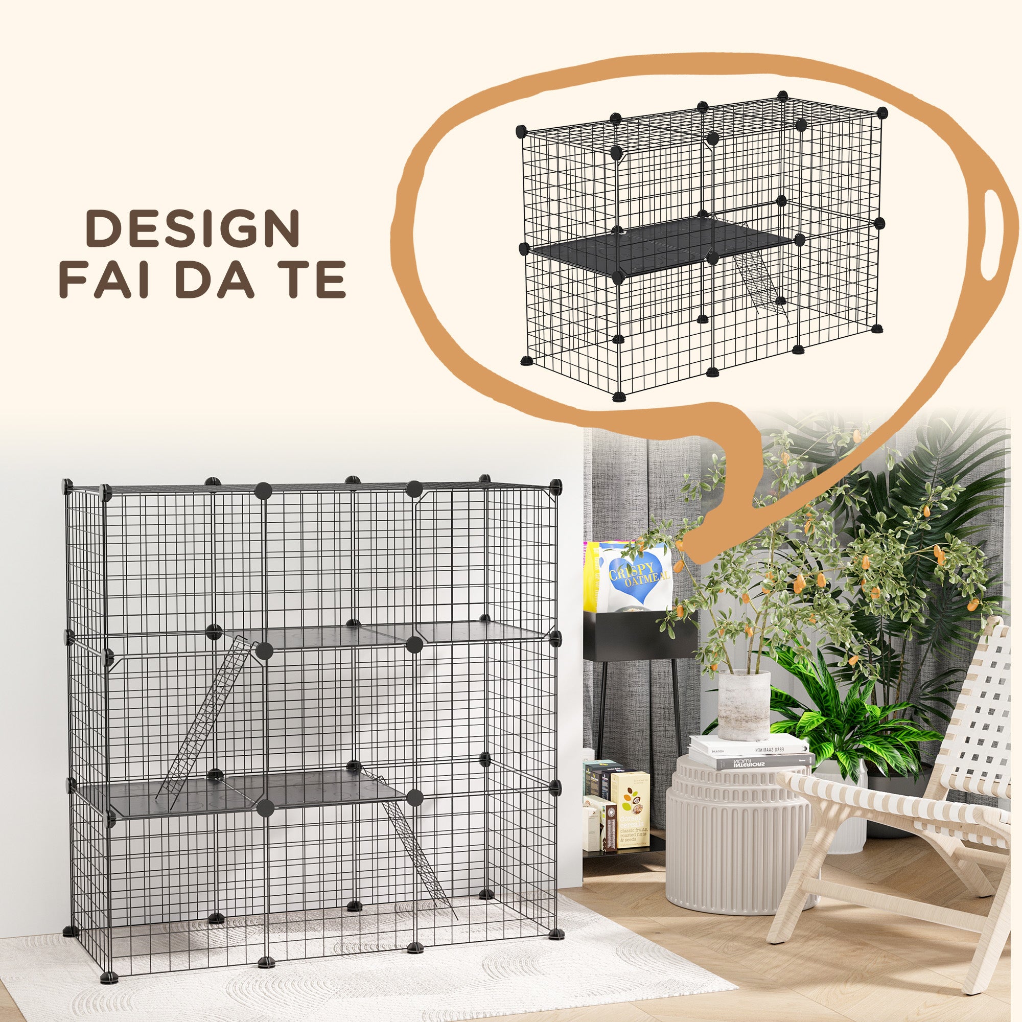 Modular Pet Playpen with 31 Panels, 2 Doors and 2 Ramps, Made of Steel and PP, 105x45x105 cm, Black