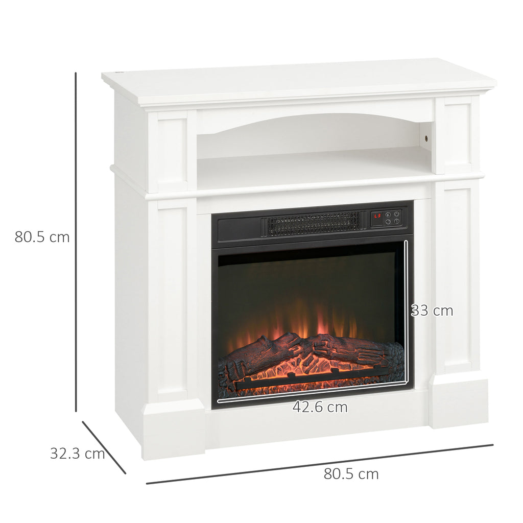 1800W Electric Fireplace with Adjustable LED Flame Effect, Remote Control, Timer and Integrated Shelf, White